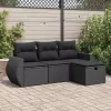  4 részes fekete polyrattan kerti ülőgarnitúra párnákkal