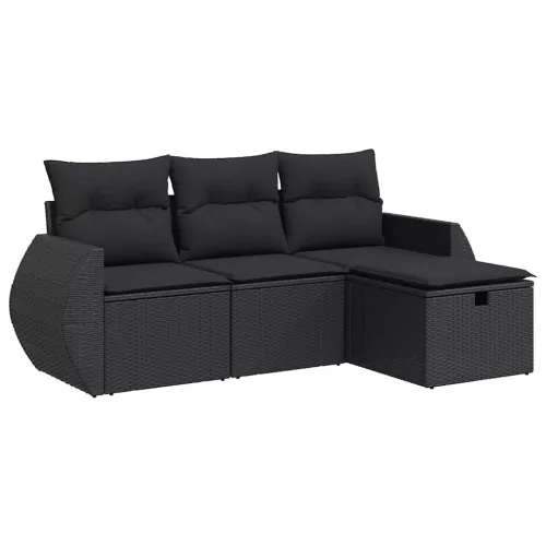  4 részes fekete polyrattan kerti ülőgarnitúra párnákkal
