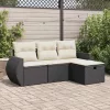  4 részes fekete polyrattan kerti ülőgarnitúra párnákkal