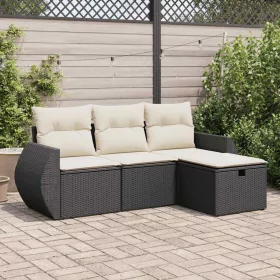    4 részes fekete polyrattan kerti ülőgarnitúra párnákkal
