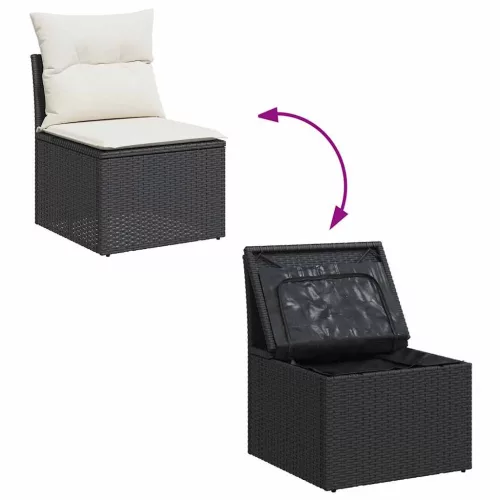  4 részes fekete polyrattan kerti ülőgarnitúra párnákkal