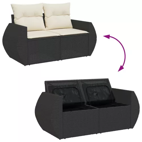  4 részes fekete polyrattan kerti ülőgarnitúra párnákkal