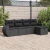  5 részes fekete polyrattan kerti kanapészett párnákkal