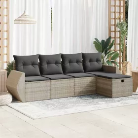    5 részes világosszürke polyrattan kerti ülőgarnitúra párnákkal