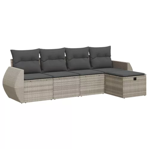  5 részes világosszürke polyrattan kerti ülőgarnitúra párnákkal