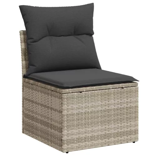  5 részes világosszürke polyrattan kerti ülőgarnitúra párnákkal