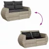  5 részes világosszürke polyrattan kerti ülőgarnitúra párnákkal