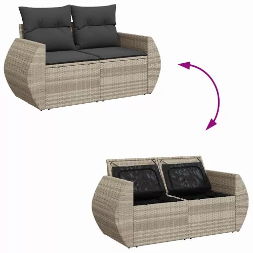  5 részes világosszürke polyrattan kerti ülőgarnitúra párnákkal