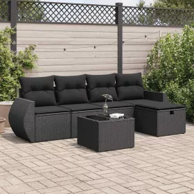    6 részes fekete polyrattan kerti ülőgarnitúra párnákkal