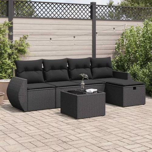  6 részes fekete polyrattan kerti ülőgarnitúra párnákkal