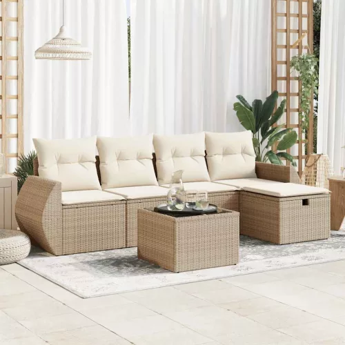  6 részes bézs polyrattan kerti ülőgarnitúra párnával