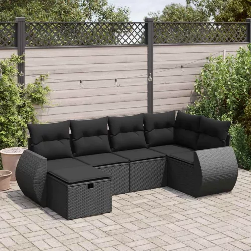  6 részes fekete polyrattan kerti ülőgarnitúra párnákkal