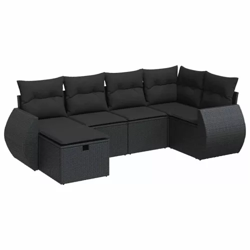  6 részes fekete polyrattan kerti ülőgarnitúra párnákkal