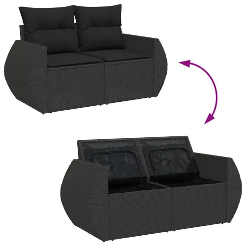  6 részes fekete polyrattan kerti ülőgarnitúra párnákkal
