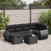  7 részes fekete polyrattan kerti ülőgarnitúra párnával