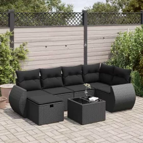    7 részes fekete polyrattan kerti ülőgarnitúra párnával