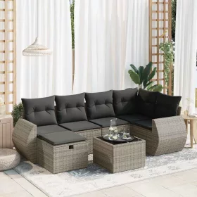    7 részes szürke polyrattan kerti ülőgarnitúra párnákkal