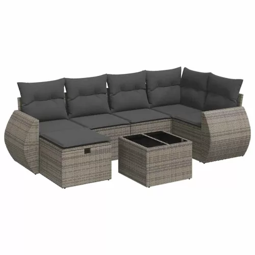  7 részes szürke polyrattan kerti ülőgarnitúra párnákkal