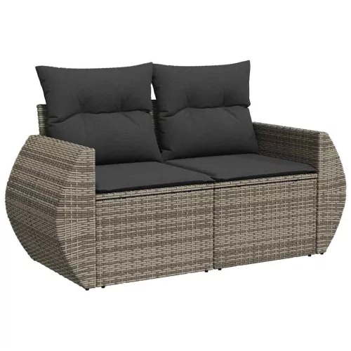  7 részes szürke polyrattan kerti ülőgarnitúra párnákkal