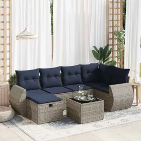    7 részes szürke polyrattan kerti ülőgarnitúra párnákkal