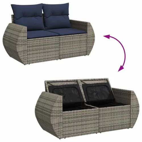  7 részes szürke polyrattan kerti ülőgarnitúra párnákkal