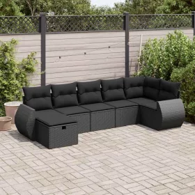    7 részes fekete polyrattan kerti ülőgarnitúra párnával