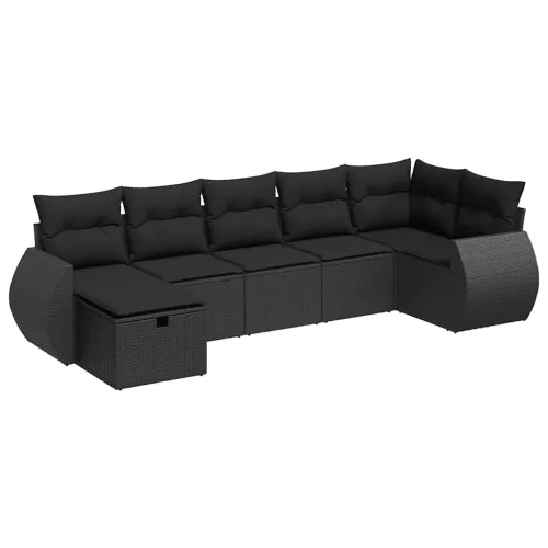  7 részes fekete polyrattan kerti ülőgarnitúra párnával