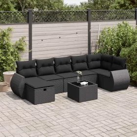    8 részes fekete polyrattan kerti ülőgarnitúra párnákkal