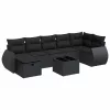  8 részes fekete polyrattan kerti ülőgarnitúra párnákkal