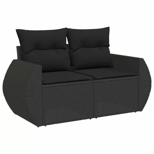  8 részes fekete polyrattan kerti ülőgarnitúra párnákkal
