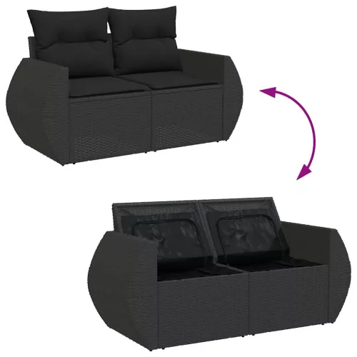  8 részes fekete polyrattan kerti ülőgarnitúra párnákkal