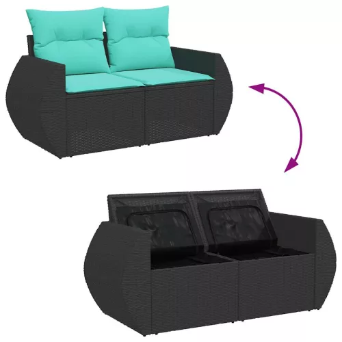  9 részes fekete polyrattan kerti ülőgarnitúra párnákkal