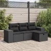  4 részes fekete polyrattan kerti ülőgarnitúra párnákkal