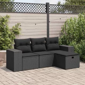    4 részes fekete polyrattan kerti ülőgarnitúra párnákkal
