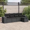  5 részes fekete polyrattan kerti kanapészett párnákkal