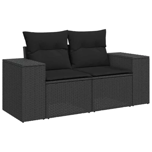  6 részes fekete polyrattan kerti ülőgarnitúra párnákkal