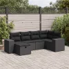  6 részes fekete polyrattan kerti ülőgarnitúra párnákkal