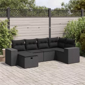    6 részes fekete polyrattan kerti ülőgarnitúra párnákkal