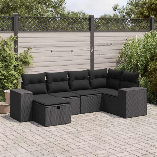  6 részes fekete polyrattan kerti ülőgarnitúra párnákkal