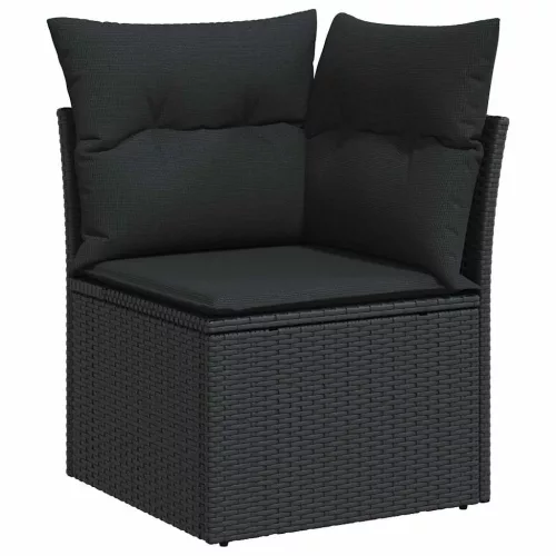  6 részes fekete polyrattan kerti ülőgarnitúra párnákkal