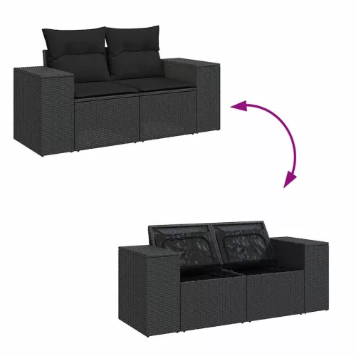  6 részes fekete polyrattan kerti ülőgarnitúra párnákkal