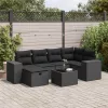 7 részes fekete polyrattan kerti ülőgarnitúra párnával