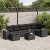  8 részes fekete polyrattan kerti ülőgarnitúra párnákkal