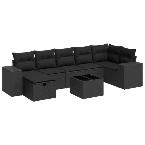  8 részes fekete polyrattan kerti ülőgarnitúra párnákkal