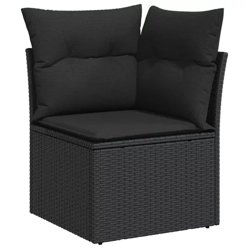  8 részes fekete polyrattan kerti ülőgarnitúra párnákkal