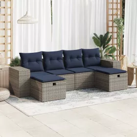    6 részes szürke polyrattan kerti ülőgarnitúra párnákkal