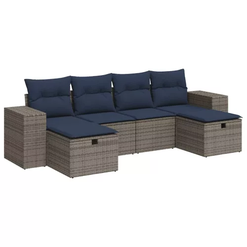  6 részes szürke polyrattan kerti ülőgarnitúra párnákkal