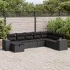  8 részes fekete polyrattan kerti ülőgarnitúra párnákkal