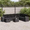  9 részes fekete polyrattan kerti ülőgarnitúra párnákkal