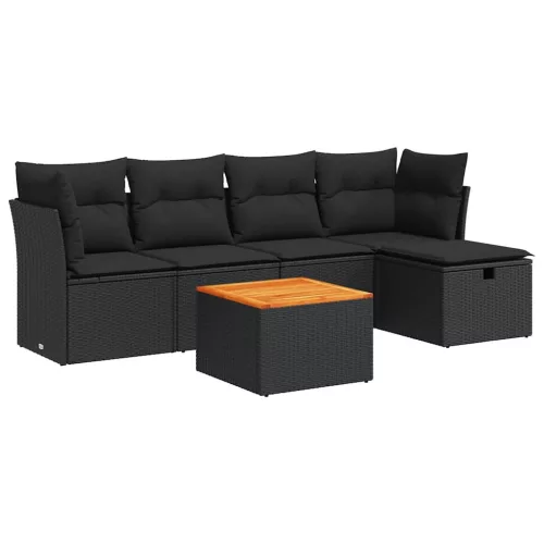  6 részes fekete polyrattan kerti ülőgarnitúra párnákkal